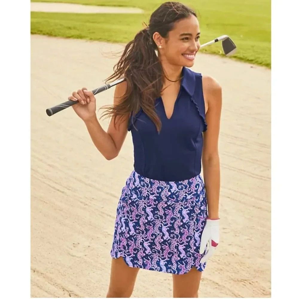 Lilly Pulitzer Luxletic Sabbia Skort Pockets Seahorse Oyster Bay Navy Sz Small